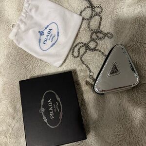 Prada Silver Triangle Crossbody Bag
